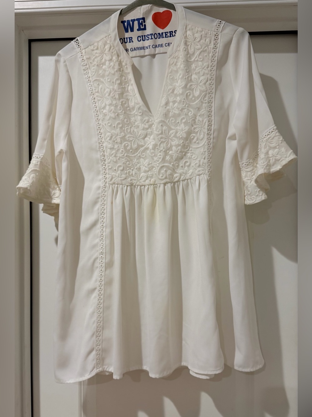 JODIFL Cream Embroidered V-Neck Tunic with Lace Trim